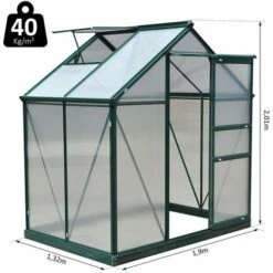 Outsunny Serre De Jardin Aluminium Polycarbonate 2,51 M² Dim. 1,9L X 1,32l X 2,01H M Lucarne, Porte Coulissante + Fondation Incluse Alu. Vert Polycarbonate Transparent - Vert -France Serre de jardin Soldes 2022 10475053 3