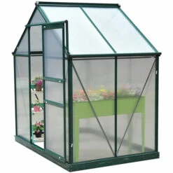 Outsunny Serre De Jardin Aluminium Polycarbonate 2,51 M² Dim. 1,9L X 1,32l X 2,01H M Lucarne, Porte Coulissante + Fondation Incluse Alu. Vert Polycarbonate Transparent - Vert -France Serre de jardin Soldes 2022 10475053 4