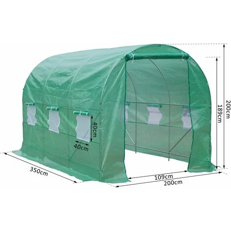 Outsunny Serre De Jardin Tunnel 7m² 3,5L X 2l X 2H M Châssis Tubulaire Acier Galvanisé Renforcé 6 Fenêtres 1 Portes Vert - Vert 5 Outsunny Serre De Jardin Tunnel 7m² 3,5L X 2l X 2H M Châssis Tubulaire Acier Galvanisé Renforcé 6 Fenêtres 1 Portes Vert - Vert – Image 3