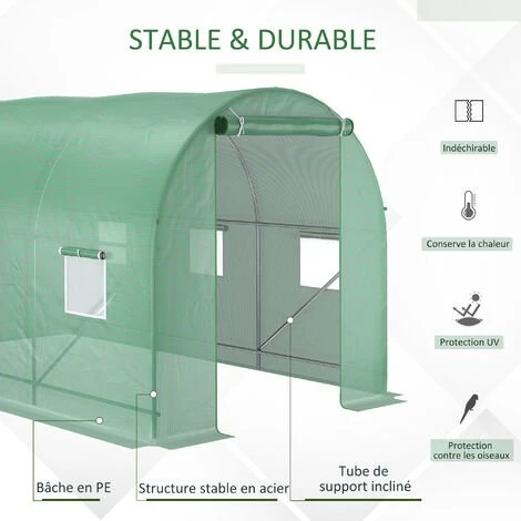 Outsunny Serre De Jardin Tunnel 7m² 3,5L X 2l X 2H M Châssis Tubulaire Acier Galvanisé Renforcé 6 Fenêtres 1 Portes Vert - Vert 6 Outsunny Serre De Jardin Tunnel 7m² 3,5L X 2l X 2H M Châssis Tubulaire Acier Galvanisé Renforcé 6 Fenêtres 1 Portes Vert - Vert – Image 4