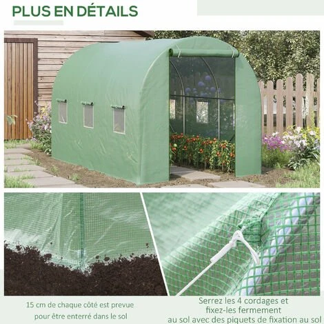 Outsunny Serre De Jardin Tunnel 7m² 3,5L X 2l X 2H M Châssis Tubulaire Acier Galvanisé Renforcé 6 Fenêtres 1 Portes Vert - Vert 7 Outsunny Serre De Jardin Tunnel 7m² 3,5L X 2l X 2H M Châssis Tubulaire Acier Galvanisé Renforcé 6 Fenêtres 1 Portes Vert - Vert – Image 5