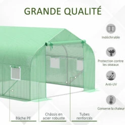 Outsunny Serre Tunnel De Jardin 3,5 X 3 X 2 M Grande Taille 6 Fenêtres Vert -France Serre de jardin Soldes 2022 1494965 4