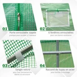 Outsunny Serre Tunnel De Jardin 3,5 X 3 X 2 M Grande Taille 6 Fenêtres Vert -France Serre de jardin Soldes 2022 1494965 5
