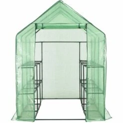VidaXL Serre De Plain-pied Avec 12 étagères Acier 143x214x196 Cm - Vert -France Serre de jardin Soldes 2022 17557171 3