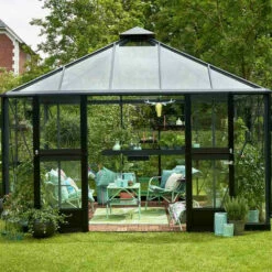 ATOUT LOISIR Serre En Verre Trempé Oasis 13.50 M², Couleur Anthracite, Base Sans Base - Anthracite -France Serre de jardin Soldes 2022 17859309 3