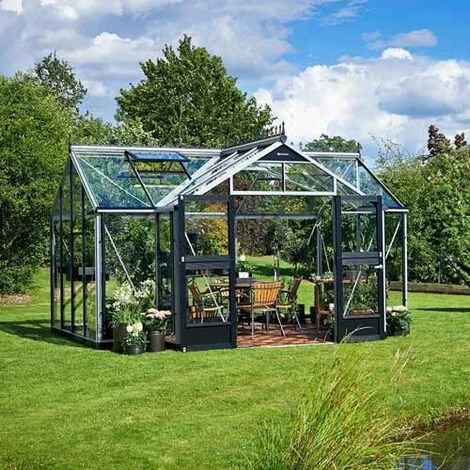JULIANA Serre En Verre Trempé Orangerie 15.2 M², Couleur Anthracite, Base Sans Base - Anthracite 3 JULIANA Serre En Verre Trempé Orangerie 15.2 M², Couleur Anthracite, Base Sans Base - Anthracite