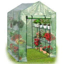 COSTWAY SERRE DE JARDINAGE Mini Serre De Jardin 143x73x195cm Serre à Tomates Tente De Plante 4 étages Vert
