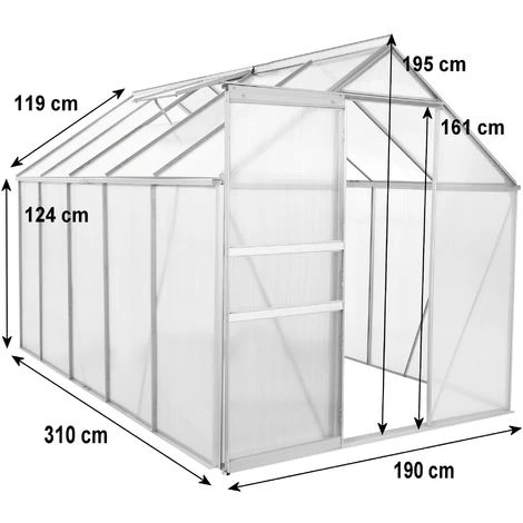 Zelsius Serre En Aluminium Pour Le Jardin (sans Base) | 310 X 190 Cm | Panneaux De 6 Mm 4 Zelsius Serre En Aluminium Pour Le Jardin (sans Base) | 310 X 190 Cm | Panneaux De 6 Mm – Image 2
