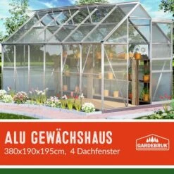 GARDEBRUK Serre De Jardin En Aluminium 11,73m³ Incl. 4 Fenêtres - 380 X 190 Cm -France Serre de jardin Soldes 2022 18510291 3