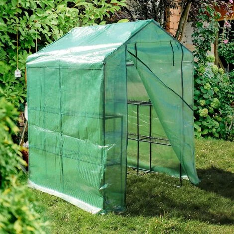 WILTEC Serre Jardin 143x143x195cm Entrée 8 Étagères De Rangement Film PE Grillagé Protection Intempéries 3 WILTEC Serre Jardin 143x143x195cm Entrée 8 Étagères De Rangement Film PE Grillagé Protection Intempéries