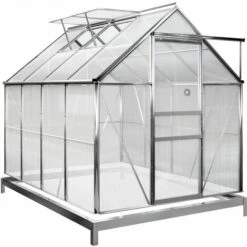 GARDEBRUK Serre De Jardin En Aluminium 7,6m³ Avec 2 Fenêtres Et Une Gouttière + Fondation/Base Culture Plantes Extérieur