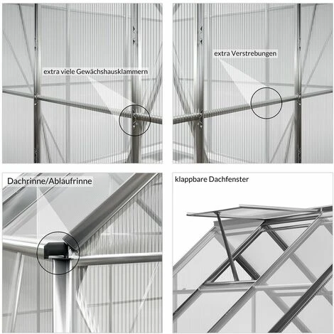 GARDEBRUK Serre De Jardin En Aluminium 7,6m³ Avec 2 Fenêtres Et Une Gouttière + Fondation/Base Culture Plantes Extérieur 6 GARDEBRUK Serre De Jardin En Aluminium 7,6m³ Avec 2 Fenêtres Et Une Gouttière + Fondation/Base Culture Plantes Extérieur – Image 4