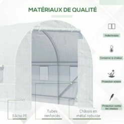 Outsunny Serre De Jardin Tunnel Surface Sol 9 M² 4,5L X 2l X 2H M Châssis Tubulaire Renforcé 18 Mm 6 Fenêtres Blanc - Blanc -France Serre de jardin Soldes 2022 18679912 5