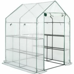 GARDEBRUK Serre De Jardin Avec Bâche Polyéthylène 195x143x143cm Serre 2 M² 4 Fenêtres