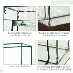 Outsunny Serre De Jardin Serre à Tomates 1L X 0,5l X 1,5H M Porte Zippée Déroulante Acier Thermolaqué PVC Haute Densité 140 G/m² Anti-UV - Transparent -France Serre de jardin Soldes 2022 25006879 5