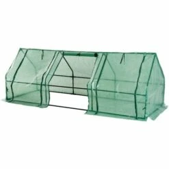 HOMCOM Mini Serre De Jardin 270L X 90l X 90H Cm Acier PE Haute Densité 140 G/m² Anti-UV 3 Fenêtres Avec Zip Enroulables Vert - Vert