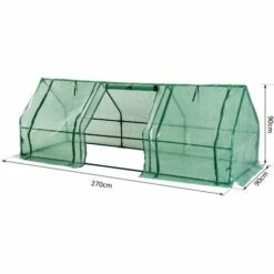 HOMCOM Mini Serre De Jardin 270L X 90l X 90H Cm Acier PE Haute Densité 140 G/m² Anti-UV 3 Fenêtres Avec Zip Enroulables Vert - Vert -France Serre de jardin Soldes 2022 25006893 3