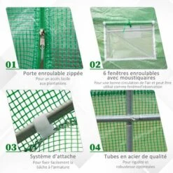 Outsunny Serre De Jardin Tunnel 4,5L X 2l X 2H M Châssis Tubulaire Acier Galvanisé Renforcé 1,8 Cm 6 Fenêtres 1 Porte Vert - Vert -France Serre de jardin Soldes 2022 25007358 5