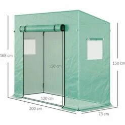 Outsunny Serre De Jardin 200L X 73l X 168H Cm Acier PE Haute Densité 140 G/m² Anti-UV Avec Porte Zippée Déroulante Et Fenêtres Vert -France Serre de jardin Soldes 2022 25007467 3