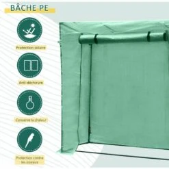 Outsunny Serre De Jardin 200L X 73l X 168H Cm Acier PE Haute Densité 140 G/m² Anti-UV Avec Porte Zippée Déroulante Et Fenêtres Vert -France Serre de jardin Soldes 2022 25007467 5