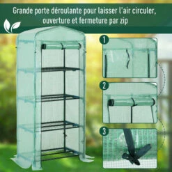 Outsunny Serre De Jardin Balcon étagère Serre 4 Niveaux 0,7L X 0,5l X 1,6H M Acier Galvanisé Bâche Amovible PE Haute Densité Vert - Vert -France Serre de jardin Soldes 2022 25007468 5