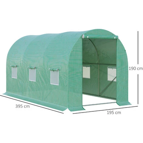 Outsunny Serre De Jardin Tunnel 8 M² 4L X 2l X 1,9H M Acier Galvanisé Renforcé Diamètre 2,4 Cm + PE Haute Densité Fenêtres Porte Vert 5 Outsunny Serre De Jardin Tunnel 8 M² 4L X 2l X 1,9H M Acier Galvanisé Renforcé Diamètre 2,4 Cm + PE Haute Densité Fenêtres Porte Vert – Image 3