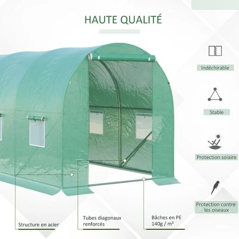 Outsunny Serre De Jardin Tunnel 8 M² 4L X 2l X 1,9H M Acier Galvanisé Renforcé Diamètre 2,4 Cm + PE Haute Densité Fenêtres Porte Vert 7 Outsunny Serre De Jardin Tunnel 8 M² 4L X 2l X 1,9H M Acier Galvanisé Renforcé Diamètre 2,4 Cm + PE Haute Densité Fenêtres Porte Vert – Image 5