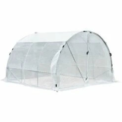 Outsunny Serre De Jardin Tunnel Surface Sol 9 M² 3L X 3l X 2H M Châssis Tubulaire Renforcé 25 Mm Double Porte Avec Poignées Blanc - Blanc