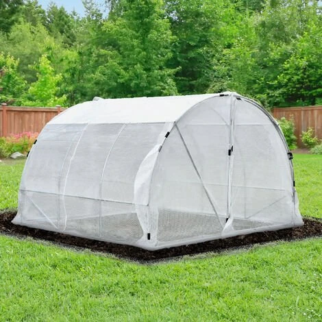 Outsunny Serre De Jardin Tunnel Surface Sol 9 M² 3L X 3l X 2H M Châssis Tubulaire Renforcé 25 Mm Double Porte Avec Poignées Blanc - Blanc 4 Outsunny Serre De Jardin Tunnel Surface Sol 9 M² 3L X 3l X 2H M Châssis Tubulaire Renforcé 25 Mm Double Porte Avec Poignées Blanc - Blanc – Image 2