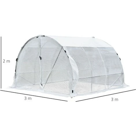 Outsunny Serre De Jardin Tunnel Surface Sol 9 M² 3L X 3l X 2H M Châssis Tubulaire Renforcé 25 Mm Double Porte Avec Poignées Blanc - Blanc 5 Outsunny Serre De Jardin Tunnel Surface Sol 9 M² 3L X 3l X 2H M Châssis Tubulaire Renforcé 25 Mm Double Porte Avec Poignées Blanc - Blanc – Image 3