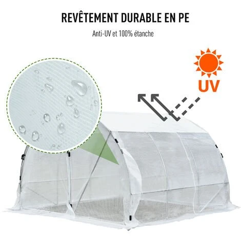 Outsunny Serre De Jardin Tunnel Surface Sol 9 M² 3L X 3l X 2H M Châssis Tubulaire Renforcé 25 Mm Double Porte Avec Poignées Blanc - Blanc 6 Outsunny Serre De Jardin Tunnel Surface Sol 9 M² 3L X 3l X 2H M Châssis Tubulaire Renforcé 25 Mm Double Porte Avec Poignées Blanc - Blanc – Image 4