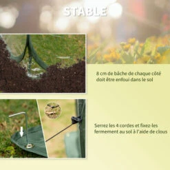 Outsunny Serre Pop-up - Serre De Jardin Pop-up - 4 Portes Zippées Enroulables - Dim. 2,5L X 1,25l X 1,35H M - Sac Transport Inclus - PVC Vert - Vert -France Serre de jardin Soldes 2022 28185961 5