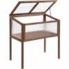 Outsunny Mini Serre Sur Pieds Dim. 90L X 50l X 93H Cm Toit Ouvrable Panneaux De Polycarbonate Bois Sapin Traité - Marron -France Serre de jardin Soldes 2022 28189137 1