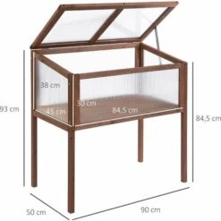 Outsunny Mini Serre Sur Pieds Dim. 90L X 50l X 93H Cm Toit Ouvrable Panneaux De Polycarbonate Bois Sapin Traité - Marron -France Serre de jardin Soldes 2022 28189137 3