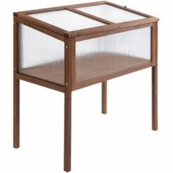 Outsunny Mini Serre Sur Pieds Dim. 90L X 50l X 93H Cm Toit Ouvrable Panneaux De Polycarbonate Bois Sapin Traité - Marron -France Serre de jardin Soldes 2022 28189137 4