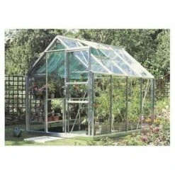 LA MAISON DU JARDIN Serre En Verre Trempé 4 Mm - 86 - 4,7 M² - Laqué Aluminium Naturel - Sans Base