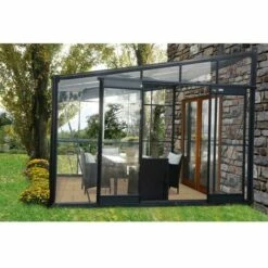LA MAISON DU JARDIN Serre En Verre Trempé 4 Mm Adossée Modèle 126 + Base - 7,2 M² -alu Peint Vert
