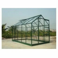 LA MAISON DU JARDIN Serre En Verre Trempé 4 Mm Modèle 106 + Base - 5,8 M² - Peint Vert