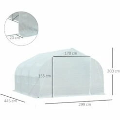 Outsunny Serre Tunnel De Jardin Dim. 4,45L X 2,99l X 2H M Porte + 6 Fenêtres Enroulables Acier Galvanisé Bâche PE Haute Densité Blanc -France Serre de jardin Soldes 2022 28603465 3