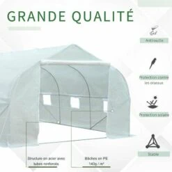 Outsunny Serre Tunnel De Jardin Dim. 4,45L X 2,99l X 2H M Porte + 6 Fenêtres Enroulables Acier Galvanisé Bâche PE Haute Densité Blanc -France Serre de jardin Soldes 2022 28603465 4