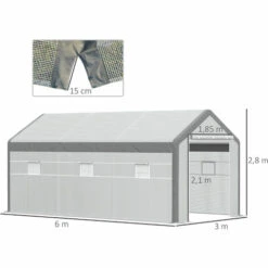 Outsunny Serre De Jardin Tunnel Surface Sol 18 M² 6L X 3l X 2,8H M Châssis Tubulaire Renforcé Acier 2 Portes + 6 Fenêtres Enroulables PE Polyester Blanc Gris - Blanc -France Serre de jardin Soldes 2022 28623821 3