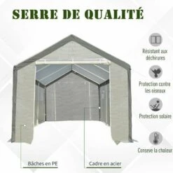Outsunny Serre De Jardin Tunnel Surface Sol 18 M² 6L X 3l X 2,8H M Châssis Tubulaire Renforcé Acier 2 Portes + 6 Fenêtres Enroulables PE Polyester Blanc Gris - Blanc -France Serre de jardin Soldes 2022 28623821 4