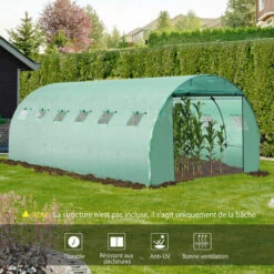 Outsunny Bâche De Rechange Serre Tunnel 18 M², Bâche Dim. 6L X 3l X 2H M PE Anti-UV Imperméable 12 Fenêtres + Porte Enroulable Zippée Vert - Vert -France Serre de jardin Soldes 2022 28909916 4