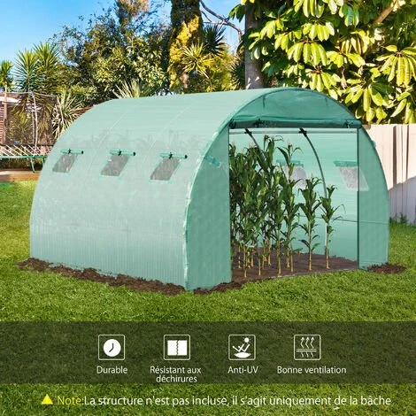 Outsunny Bâche De Rechange Serre Tunnel 9 M², Bâche Dim. 3L X 3l X 2H M PE Anti-UV Imperméable 6 Fenêtres + Porte Enroulable Zippée Vert - Vert 6 Outsunny Bâche De Rechange Serre Tunnel 9 M², Bâche Dim. 3L X 3l X 2H M PE Anti-UV Imperméable 6 Fenêtres + Porte Enroulable Zippée Vert - Vert – Image 4