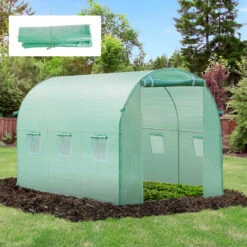 Outsunny Bâche De Rechange Serre Tunnel 6 M², Bâche Dim. 3L X 2l X 2H M PE Anti-UV Imperméable 6 Fenêtres + Porte Enroulable Zippée Vert - Vert -France Serre de jardin Soldes 2022 28909935 2