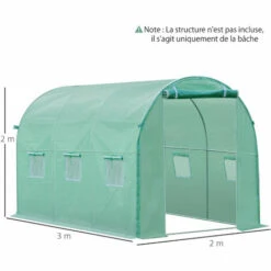 Outsunny Bâche De Rechange Serre Tunnel 6 M², Bâche Dim. 3L X 2l X 2H M PE Anti-UV Imperméable 6 Fenêtres + Porte Enroulable Zippée Vert - Vert -France Serre de jardin Soldes 2022 28909935 3