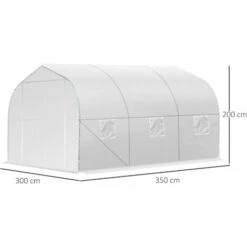 Outsunny Serre Tunnel De Jardin Dim. 3,5L X 3l X 2H M Porte + 6 Fenêtres Enroulables Acier Galvanisé Bâche PE Haute Densité Blanc -France Serre de jardin Soldes 2022 28909967 3