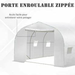 Outsunny Serre Tunnel De Jardin Dim. 3,5L X 3l X 2H M Porte + 6 Fenêtres Enroulables Acier Galvanisé Bâche PE Haute Densité Blanc -France Serre de jardin Soldes 2022 28909967 4