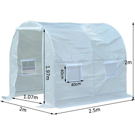 Outsunny Serre De Jardin Tunnel Surface Sol 5 M² 2,5L X 2l X 2H M Châssis Tubulaire Renforcé 18 Mm 4 Fenêtres Blanc 5 Outsunny Serre De Jardin Tunnel Surface Sol 5 M² 2,5L X 2l X 2H M Châssis Tubulaire Renforcé 18 Mm 4 Fenêtres Blanc – Image 3