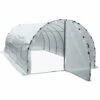 Outsunny Serre De Jardin Tunnel Surface Sol 18 M² 6L X 3l X 2H M Châssis Tubulaire Renforcé 25 Mm Double Porte Avec Poignées Blanc - Blanc